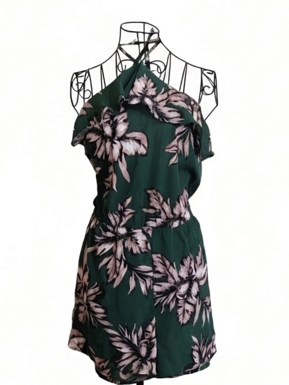 Women's Floral Halter Romper- Green